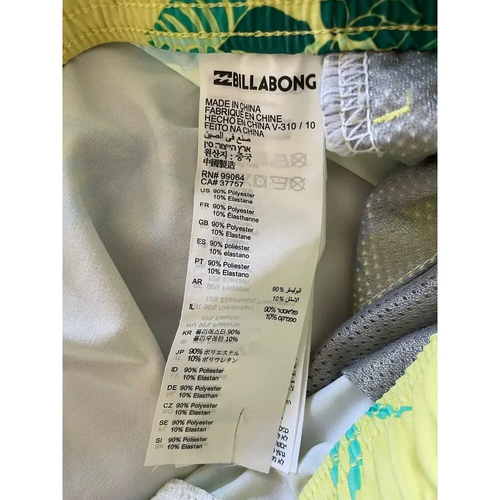 Billabong Recycler Board Shorts, Yellow Floral Pattern, Size Large